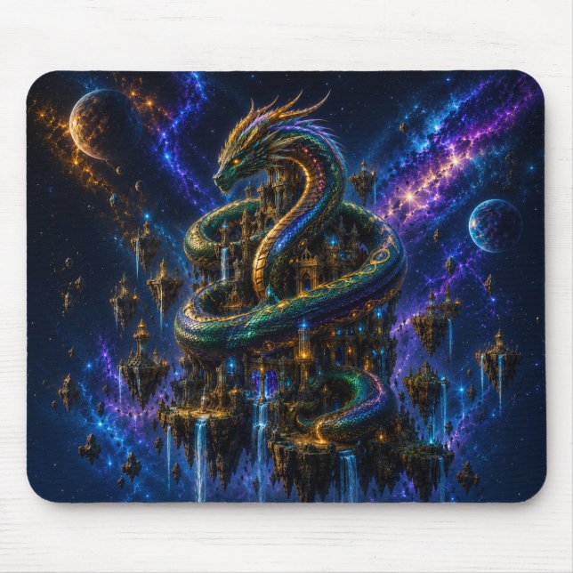 Epic Emerald & Gold Space Dragon Mouse Pad (Front)