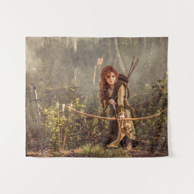 Epic Fantasy Archer in Enchanted Forest Tapestry (Front (Horizontal))