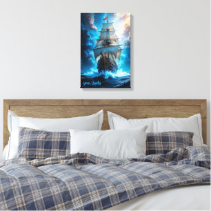 Epic Fantasy Sailing Ship Storm Ocean Canvas Print
