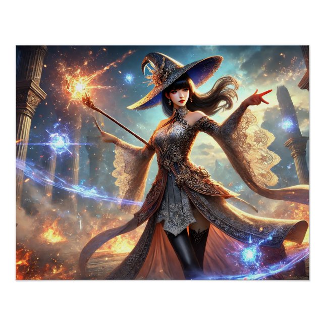Epic Female Wizard Battle Posters Magic Power (Front)