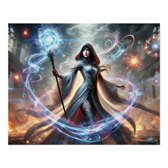 Epic Female Wizard Battle Posters Magic Power (Front)