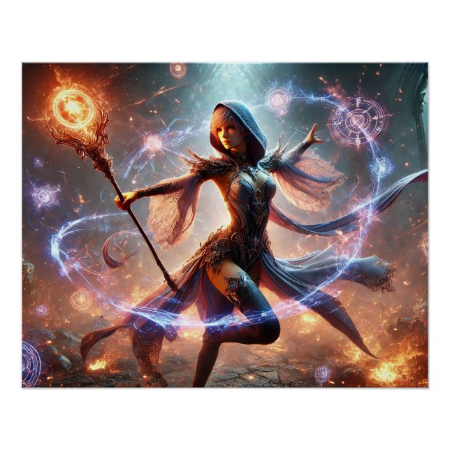 Epic Female Wizard Battle Posters Magic Power (Front)