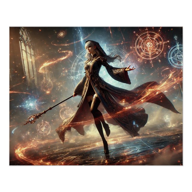 Epic Female Wizard Battle Posters Magic Power (Front)