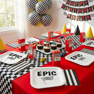 Epic Finish Line Checkered Racing Flag Paper Plate