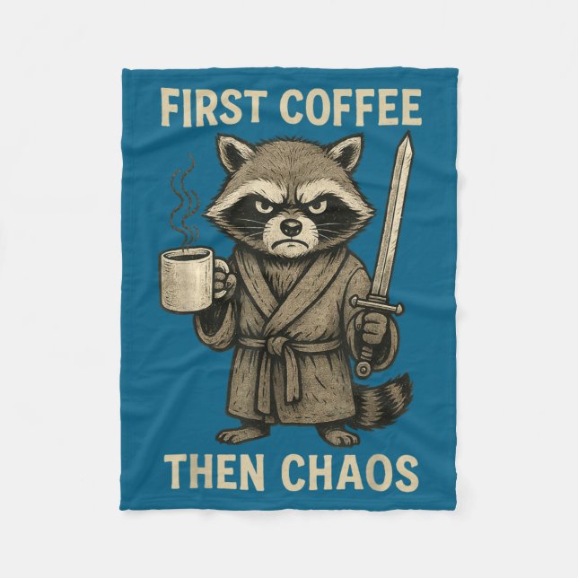 Epic First Sarcastic Coffee Raccoon Fleece Blanket (Front)