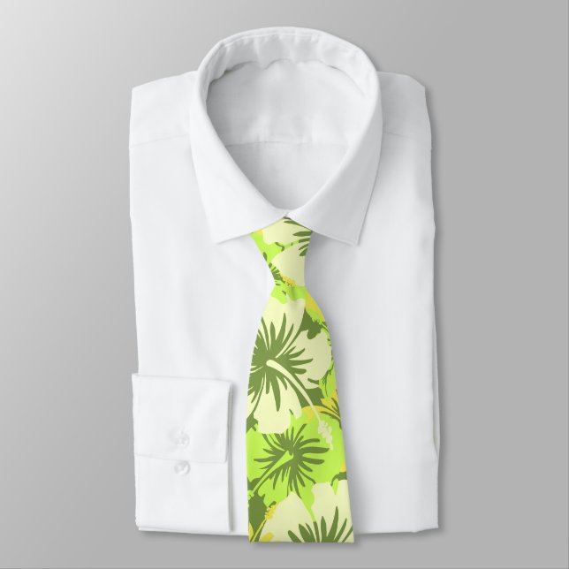 Epic Floral Hibiscus Hawaiian Two-sided Printed Tie (Tied)
