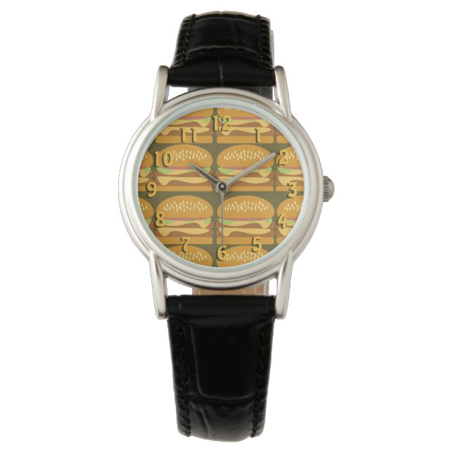Epic Fun Cheeseburger Cartoon Pattern Cute Design Watch (Front)