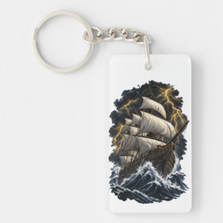 Epic Galleon Ship in Storm Vintage Nautical Ocean Key Ring
