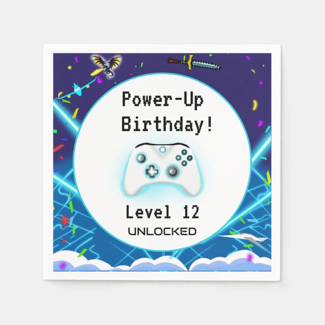 Epic Gamer Happy 12 Birthday Invite Critical Hit! Napkin (Front)