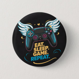 Epic Gaming Gear.  Eat. Sleep. Game. Repeat. Winge 6 Cm Round Badge