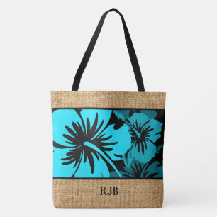 Epic Hibiscus Hawaiian Floral Monogram Beach Bag
