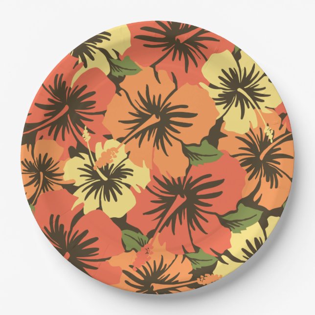 Epic Hibiscus Hawaiian Floral Paper Plate (Front)
