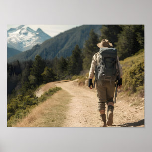 Epic Hike to the Mountains: Enthusiastic Hiker Poster