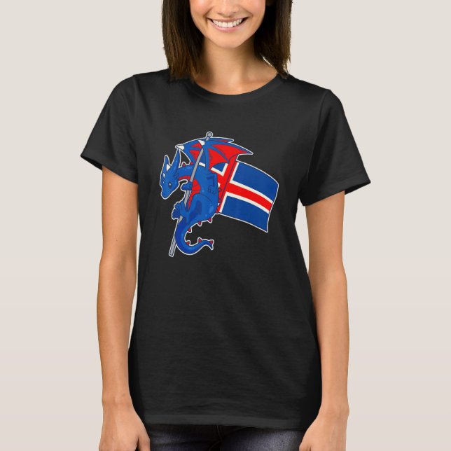 Epic Icelander Dragon Proud Iceland Flag T-Shirt (Front)