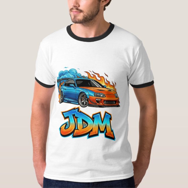 Epic JDM Street Racing Drift Car Flaming Graphic T-Shirt (Front)
