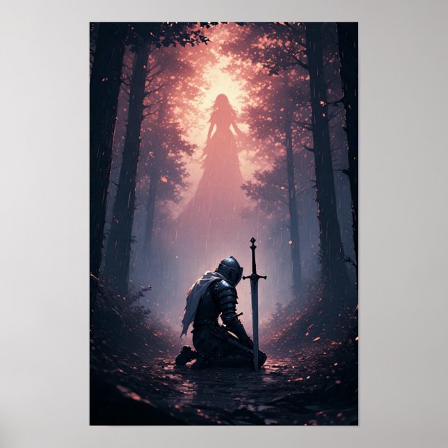 Epic Knight in a Dark Fantasy Forest Poster (Front)