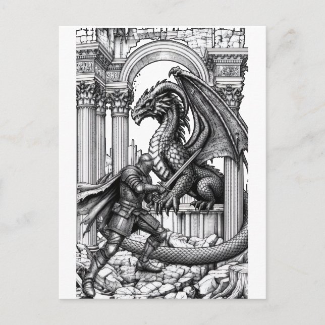 Epic Knight vs Dragon Fantasy Postcard (Front)