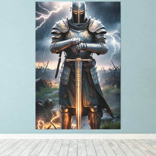 Epic Knight Warrior Digital Poster Mediaeval Fanta Canvas Print