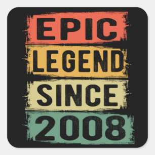 Epic Legend Since 2008 Vintage 2008 Birthday Gift Square Sticker