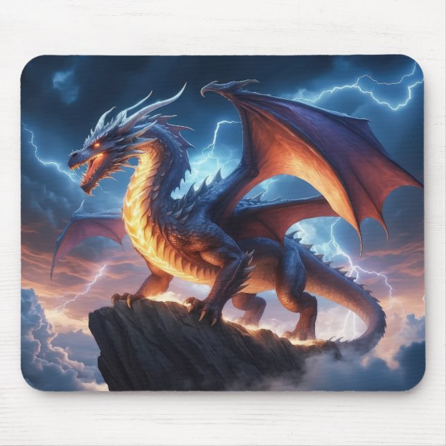 Epic Lightning Dragon Fantasy Gaming Mouse Pad (Front)