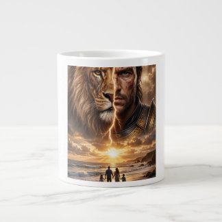 Epic Lion and Warrior Sunset Large Coffee Mug