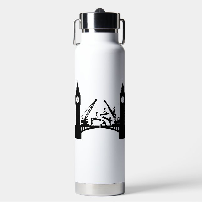 Epic london clock tower bridge construction  water bottle (Front)