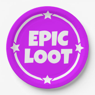 Epic Loot Gamer Neon Purple Text Slogan Paper Plat Plate