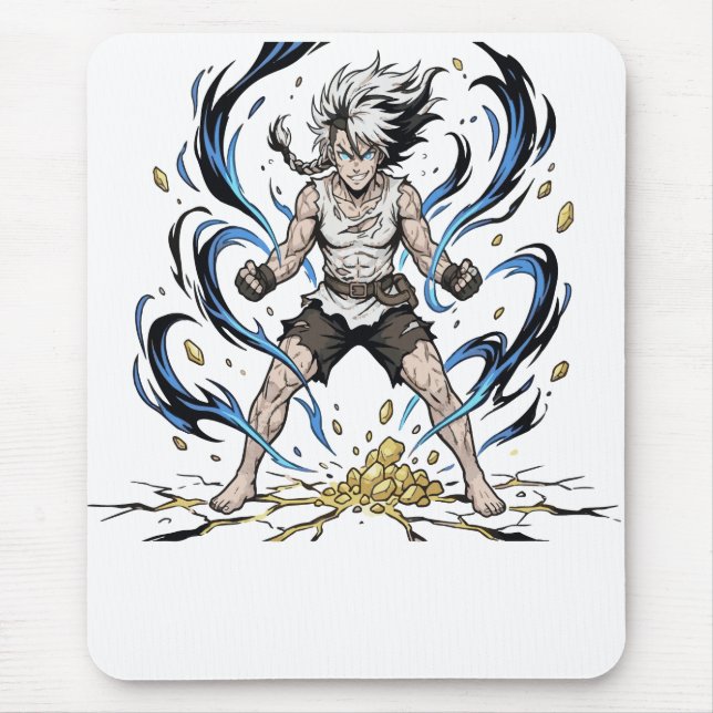 Epic Manga Warrior Power Awakening Illustration Mouse Pad (Front)