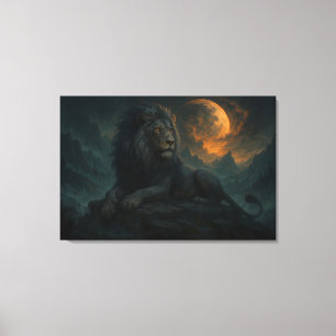Epic Moonlit Lion – Celestial Mountain Guardian – Canvas Print