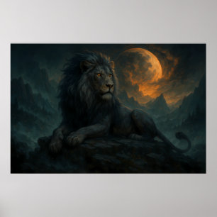 Epic Moonlit Lion – Celestial Mountain Guardian – Poster