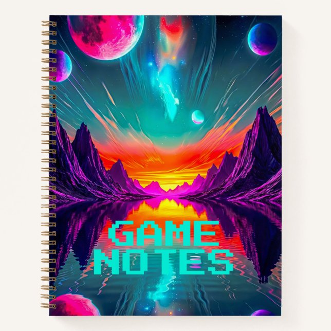 Epic Neon Galaxy Synthwave Alien World Notebook (Front)