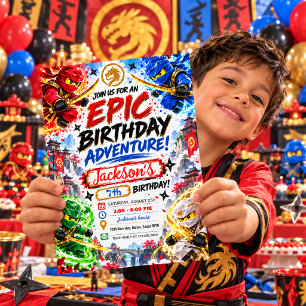 Epic Ninja Warrior Adventure Birthday Party Invitation