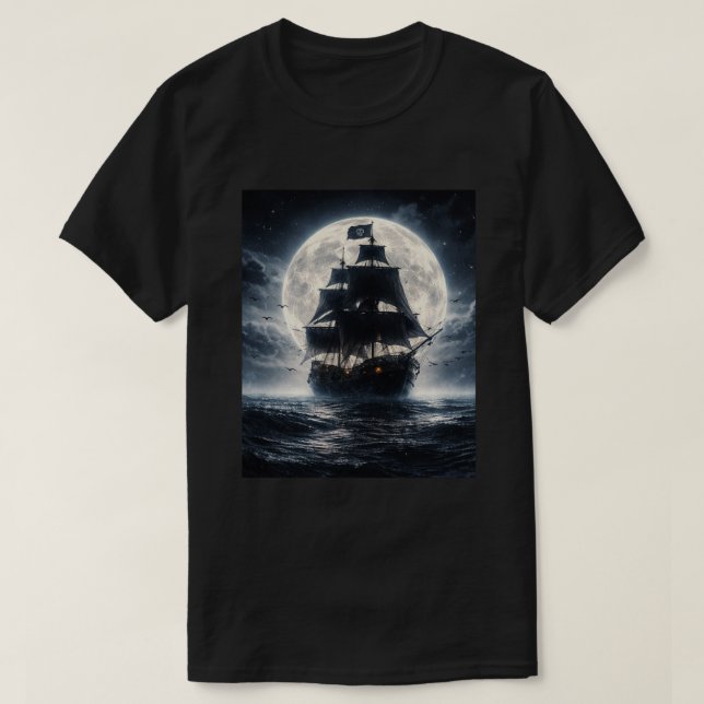 Epic Pirate Ship Moon T-Shirt – Dark Ocean Pirate  (Design Front)