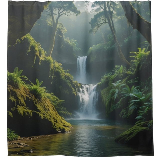 Epic Rainforest Cove Waterfall Painted Shower Curtain (Front)