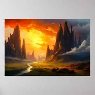 Epic Rock Mountains - Fantasy Art Poster