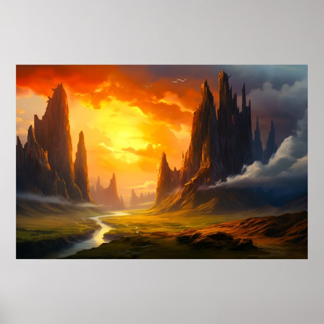 Epic Rock Mountains - Fantasy Art Poster (Front)