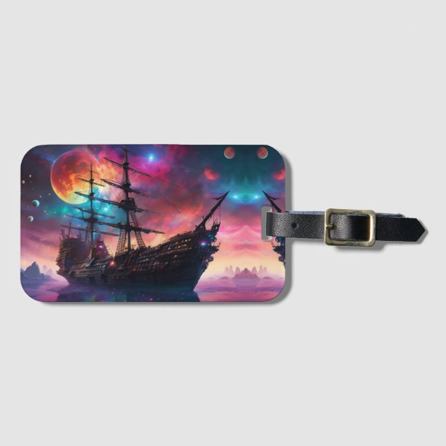 Epic Sailing Ship Skies and Planets Luggage Tag (Front Horizontal)