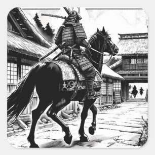 Epic Samurai Rider Manga Art Print Square Sticker