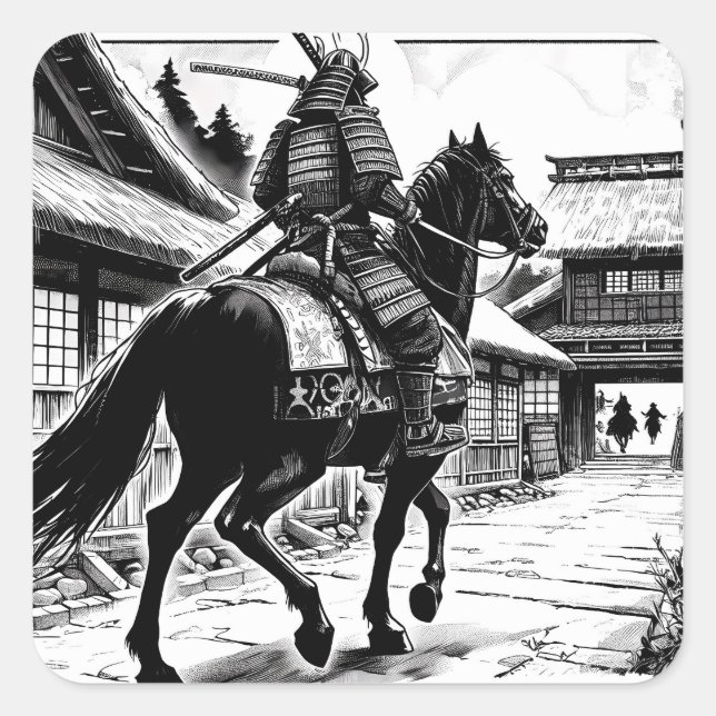 Epic Samurai Rider Manga Art Print Square Sticker (Front)