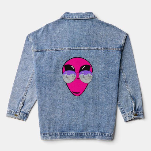 Epic Shades Alien Head Cool Pink Art Denim Jacket (Back)