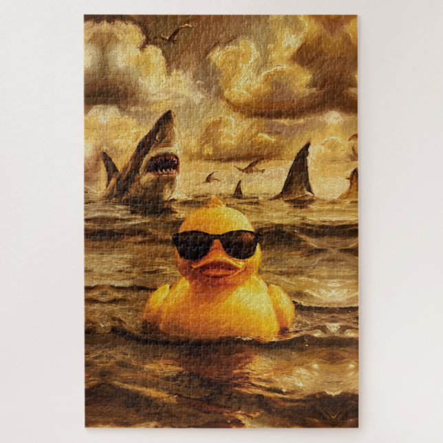 Epic Shark Attack with Brave Rubber Duck Jigsaw Puzzle (Vertical)