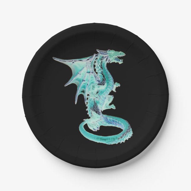 Epic Sky Blue Dragon Fantasy Celebration Themed Paper Plate (Front)