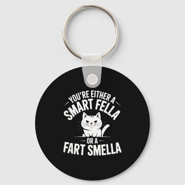 Epic Smella Cat Smart Fart Humor Spoonerism Fella Key Ring (Front)