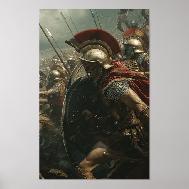 Epic Spartan Warriors Battle Scene Poster (Front)
