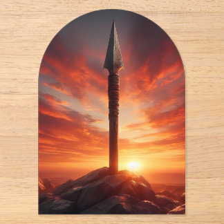 Epic Spear in a Mystic Sunset Landscape Acrylic Invitations