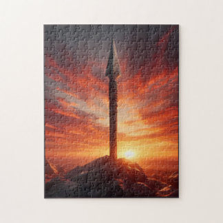 Epic Spear in a Mystic Sunset Landscape Jigsaw Puzzle