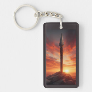 Epic Spear in a Mystic Sunset Landscape Key Ring