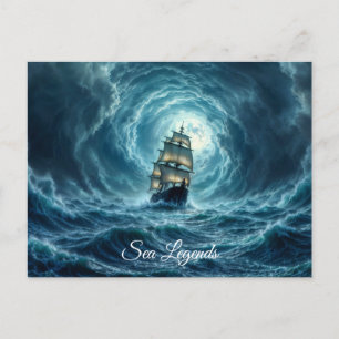 Epic storm boat moon waves adventure postcard