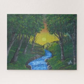 Epic Sunset Forest Stream Unique Landscape Jigsaw Puzzle