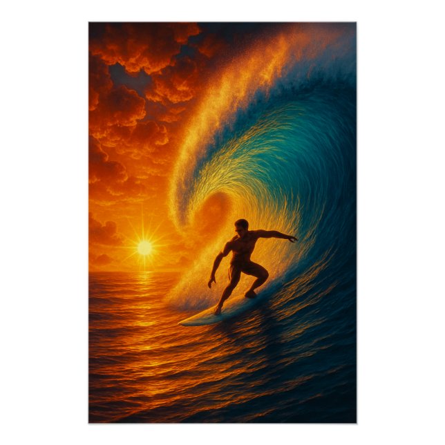 Epic Sunset Wave Surfer – Ocean Art Poster (Front)